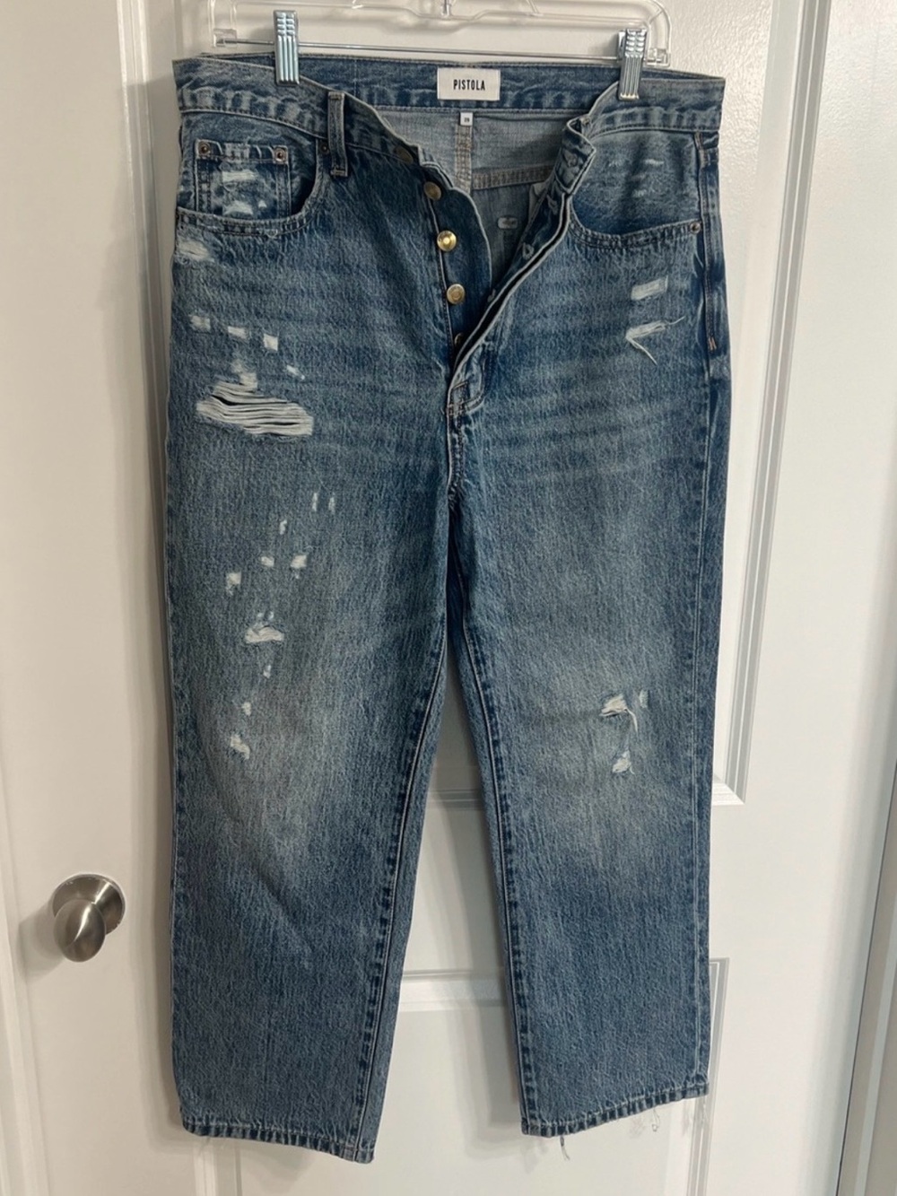 Pistola Cassie High Rise Straight Crop Distressed Jeans Size 29 - Picture 2 of 6